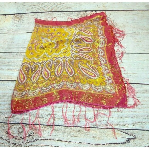 Women Scarf Soft Silky Shawl Wrap Paisley Stole Head Cover Veil Gold Pink Gift - Picture 12 of 12
